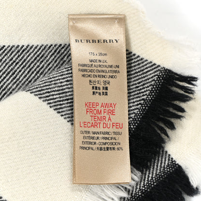Burberry Cashmere Wool Mega Check Fringe Scarf Ivory Black 4 of 4