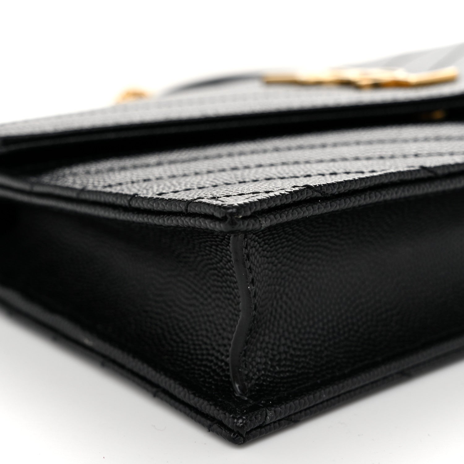 Saint Laurent Grain De Poudre Matelasse Chevron Monogram Envelope Chain Wallet Black 8 of 10