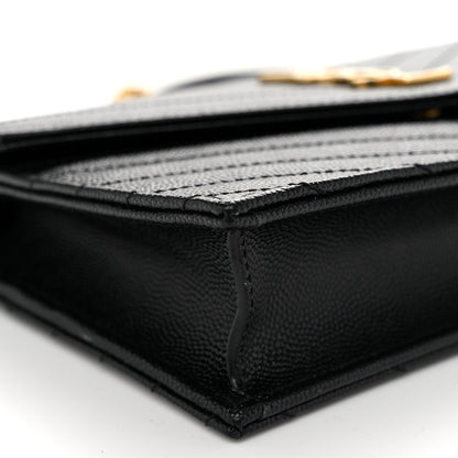Saint Laurent Grain De Poudre Matelasse Chevron Monogram Envelope Chain Wallet Black 8 of 10