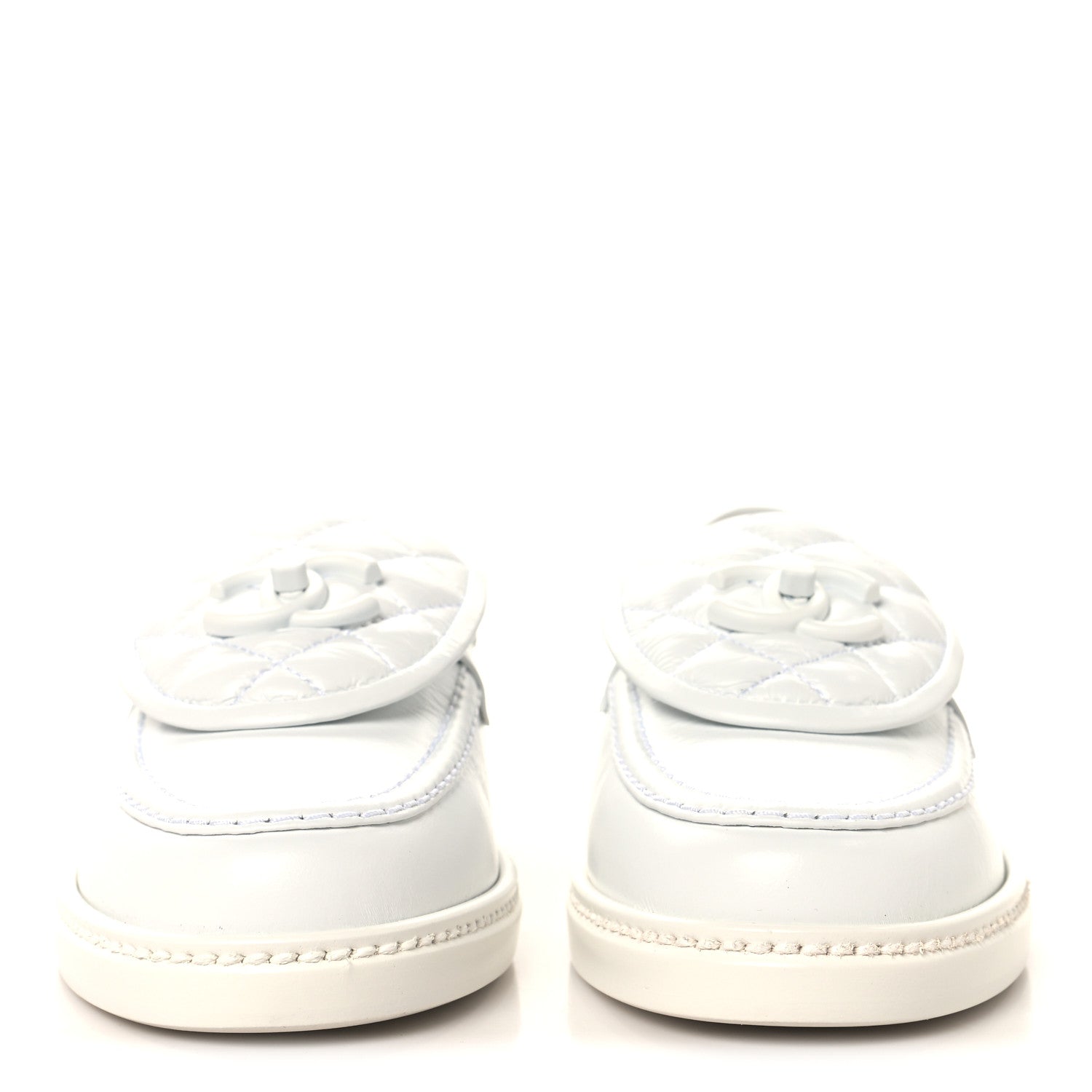 Chanel Crumpled Lambskin Quilted CC Turnlock Loafers 37 White 3 of 10