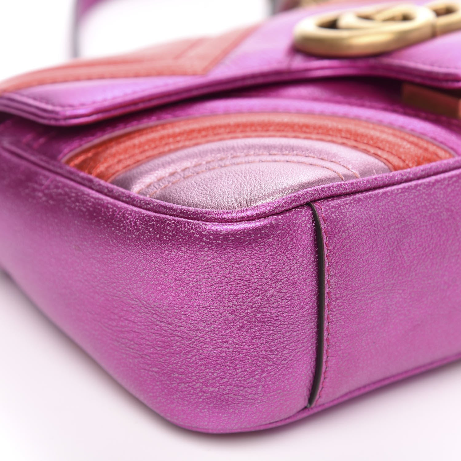 Gucci Metallic Calfskin Matelasse Mini GG Marmont Shoulder Bag Fuchsia 8 of 10