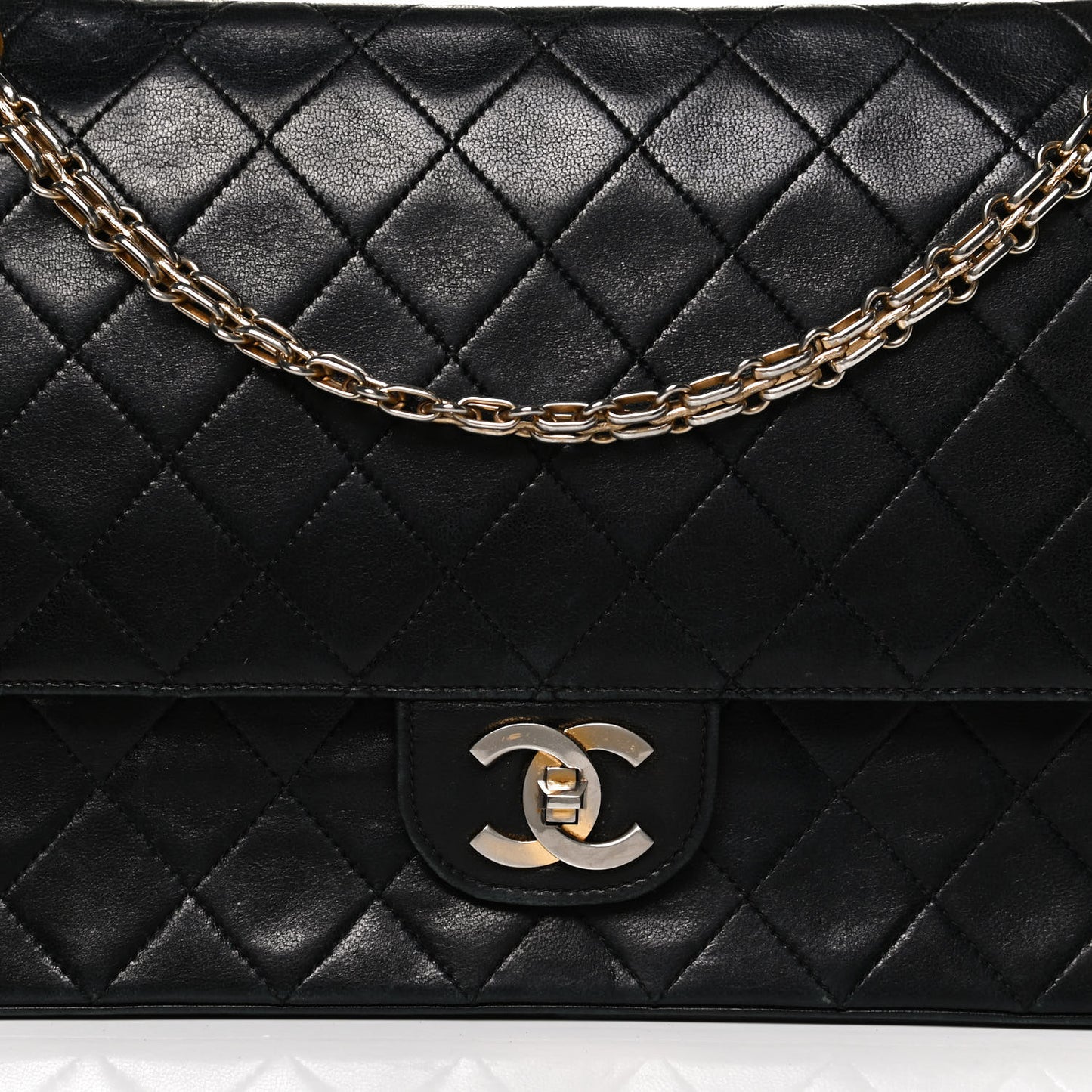 Lambskin Quilted Medium Double Flap Bijoux Chain Black