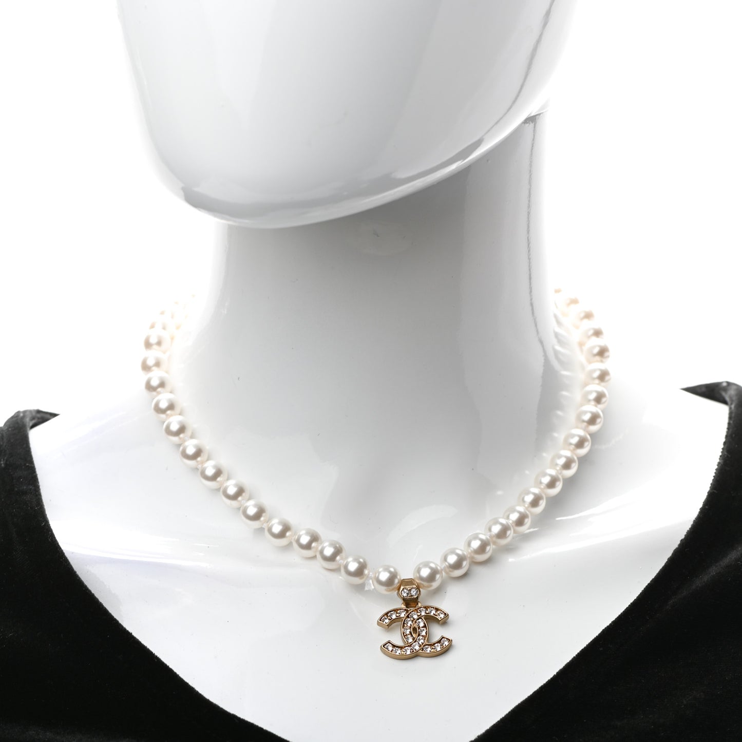 Pearl Crystal CC Short Necklace Gold