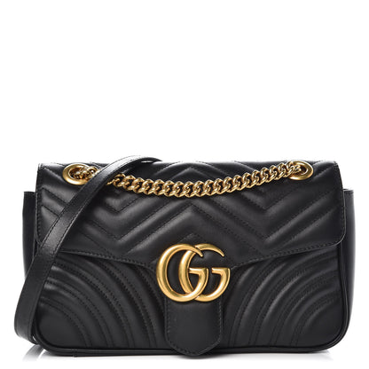 Gucci Calfskin Matelasse Small GG Marmont Shoulder Bag Black 1 of 10