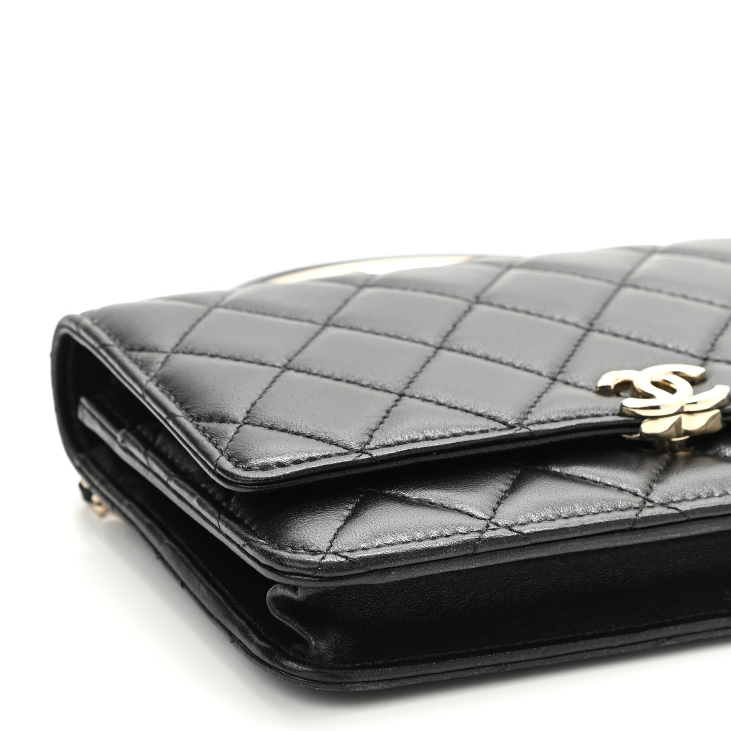 Lambskin Quilted Top Handle Wallet On Chain WOC Black
