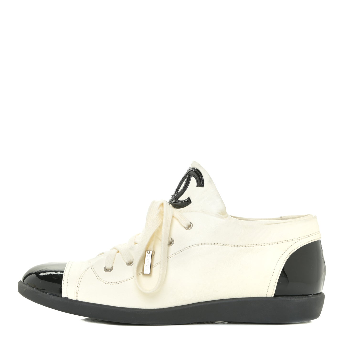 Lambskin Patent Cap Toe CC Sneakers 39 White Black