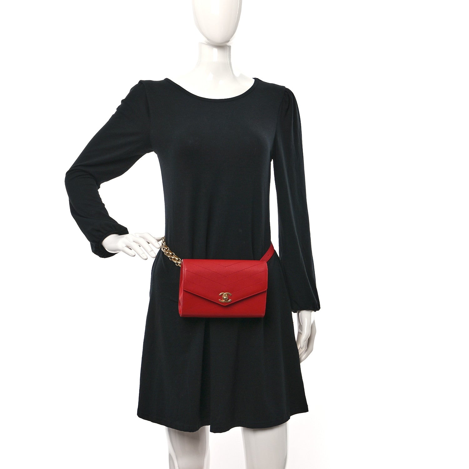 Chanel Calfskin Chevron Stitched Coco Waist Bag Red 2 of 11
