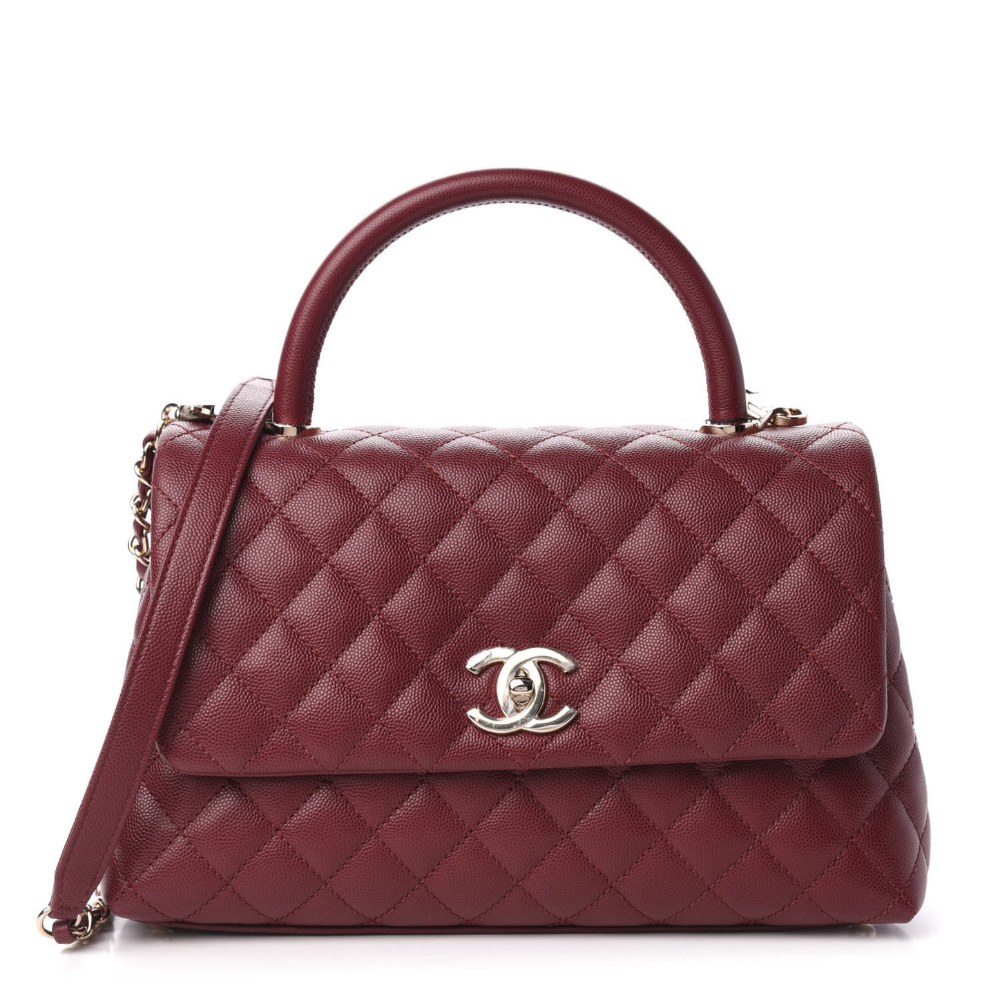 Caviar Quilted Small Coco Handle Flap Burgundy