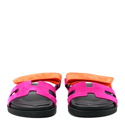 Hermes Suede Goatskin Womens Chypre Sandals 38 Rose Chapas Orange Synthetique 2 of 8