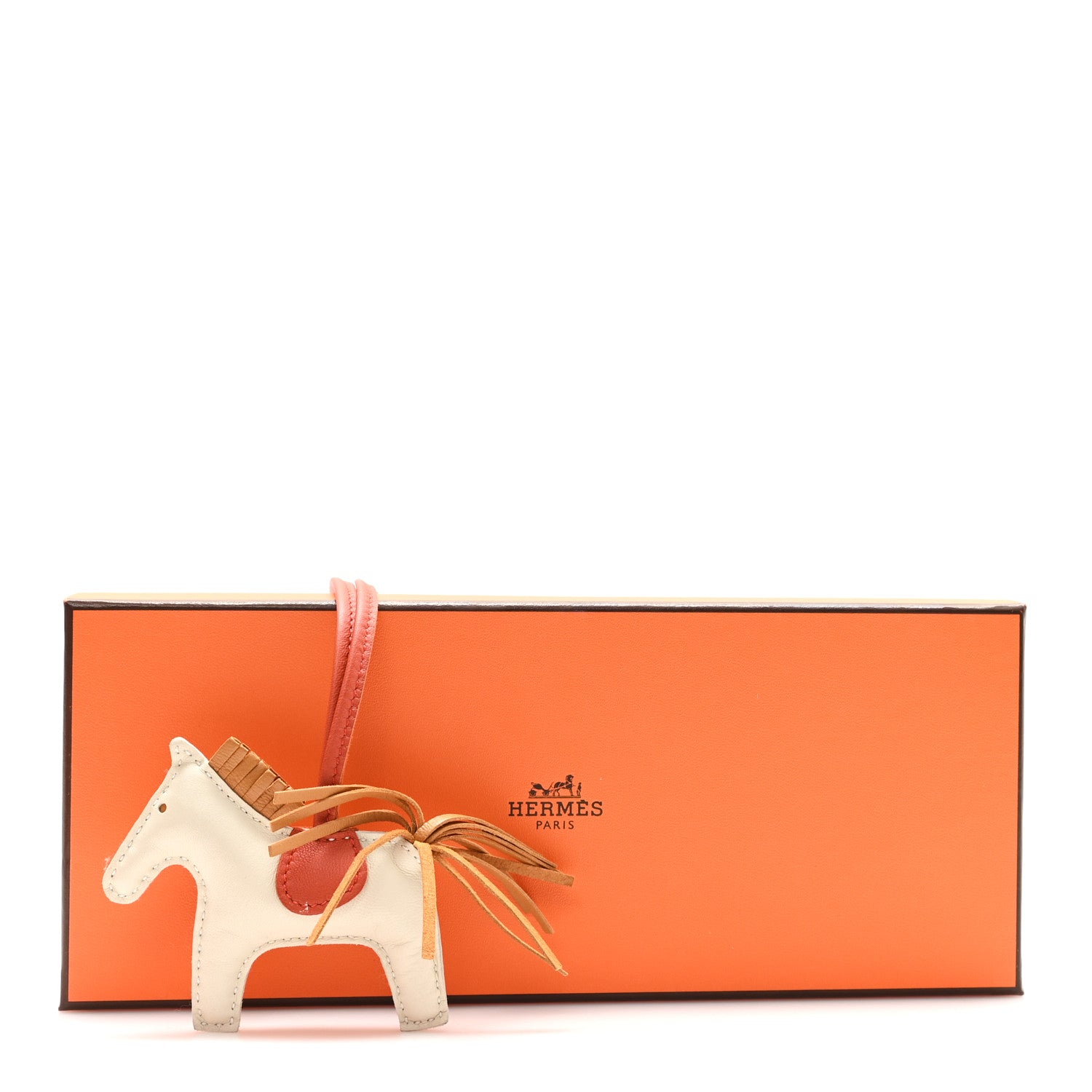 Hermes Milo Lambskin Grigri Rodeo Horse Bag Charm PM Craie Sesame Cornaline 4 of 4