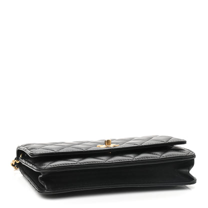 Chanel Lambskin Quilted CC Pearl Crush Wallet on Chain WOC Black 4 of 10