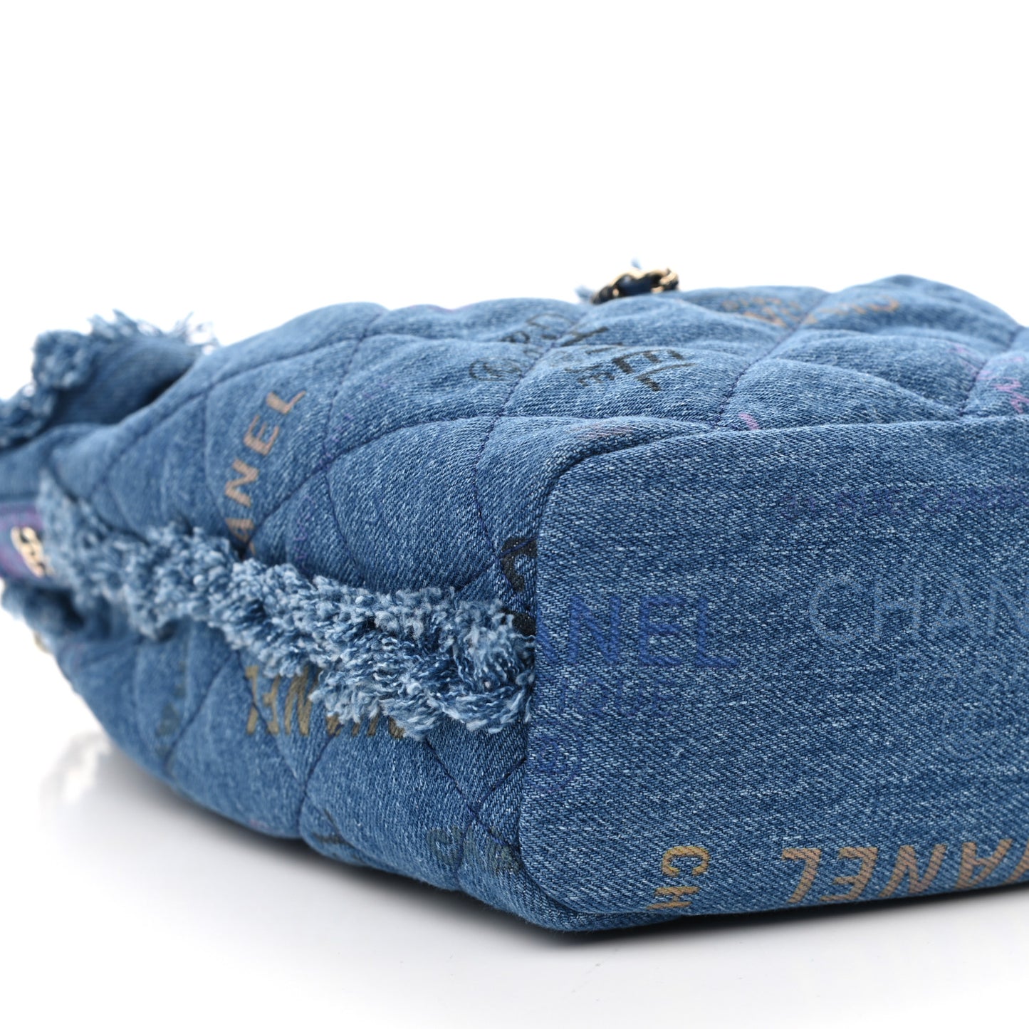Denim Quilted Mood Bucket With Chain Blue Multicolor