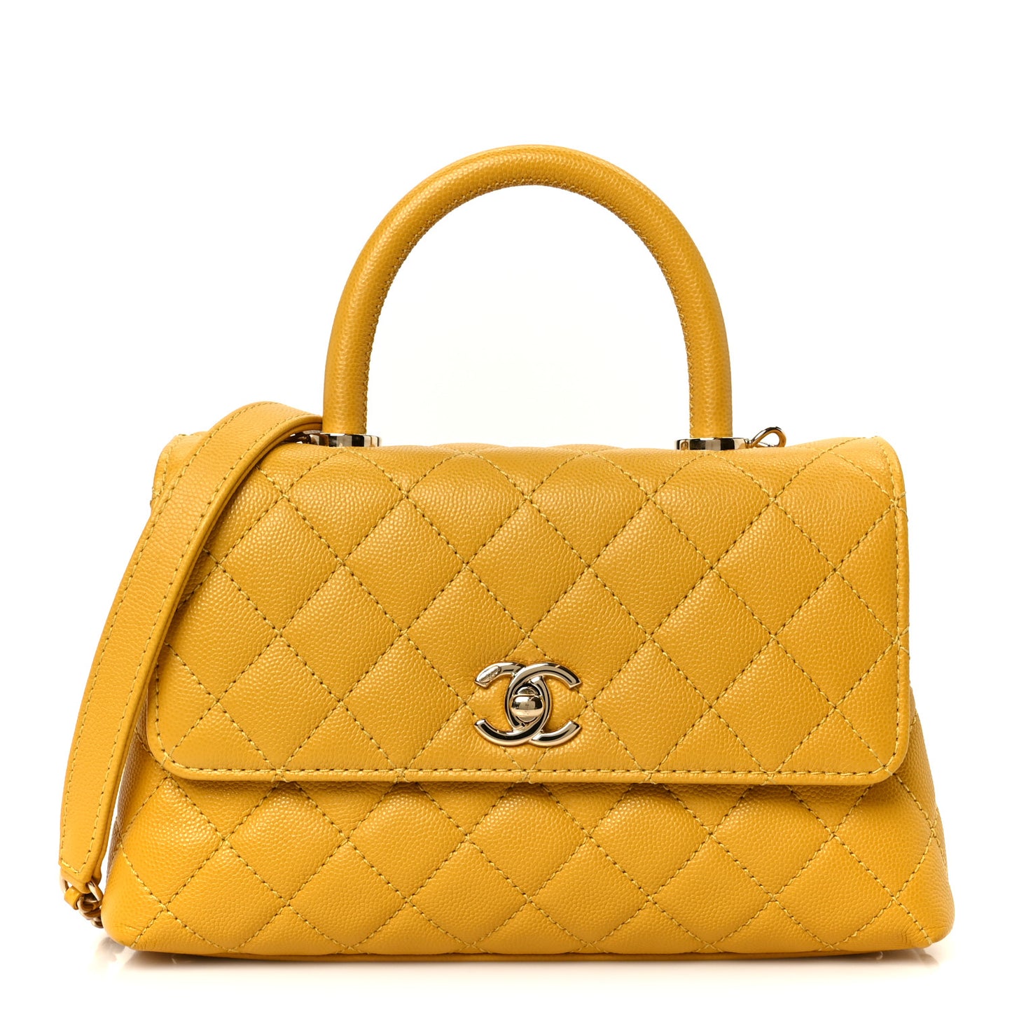 Caviar Quilted Mini Coco Handle Flap Yellow