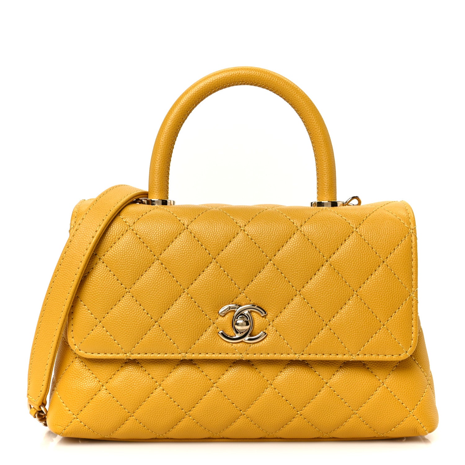 Chanel Caviar Quilted Mini Coco Handle Flap Yellow 1 of 12