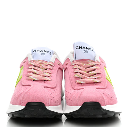 Chanel Fabric Suede Kidskin CC Sneakers 40 Pink Green 2 of 9