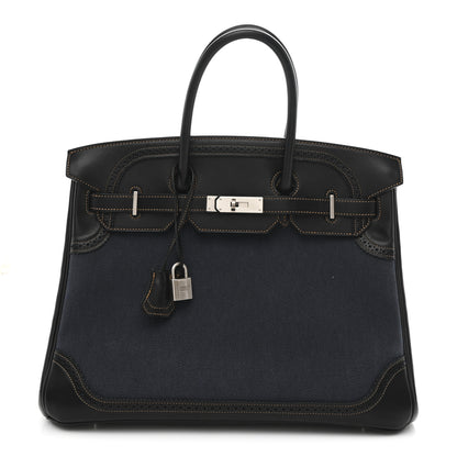 Hermes Evercalf Toile Ghillies Birkin 35 Black Denim Fonce 1 of 10