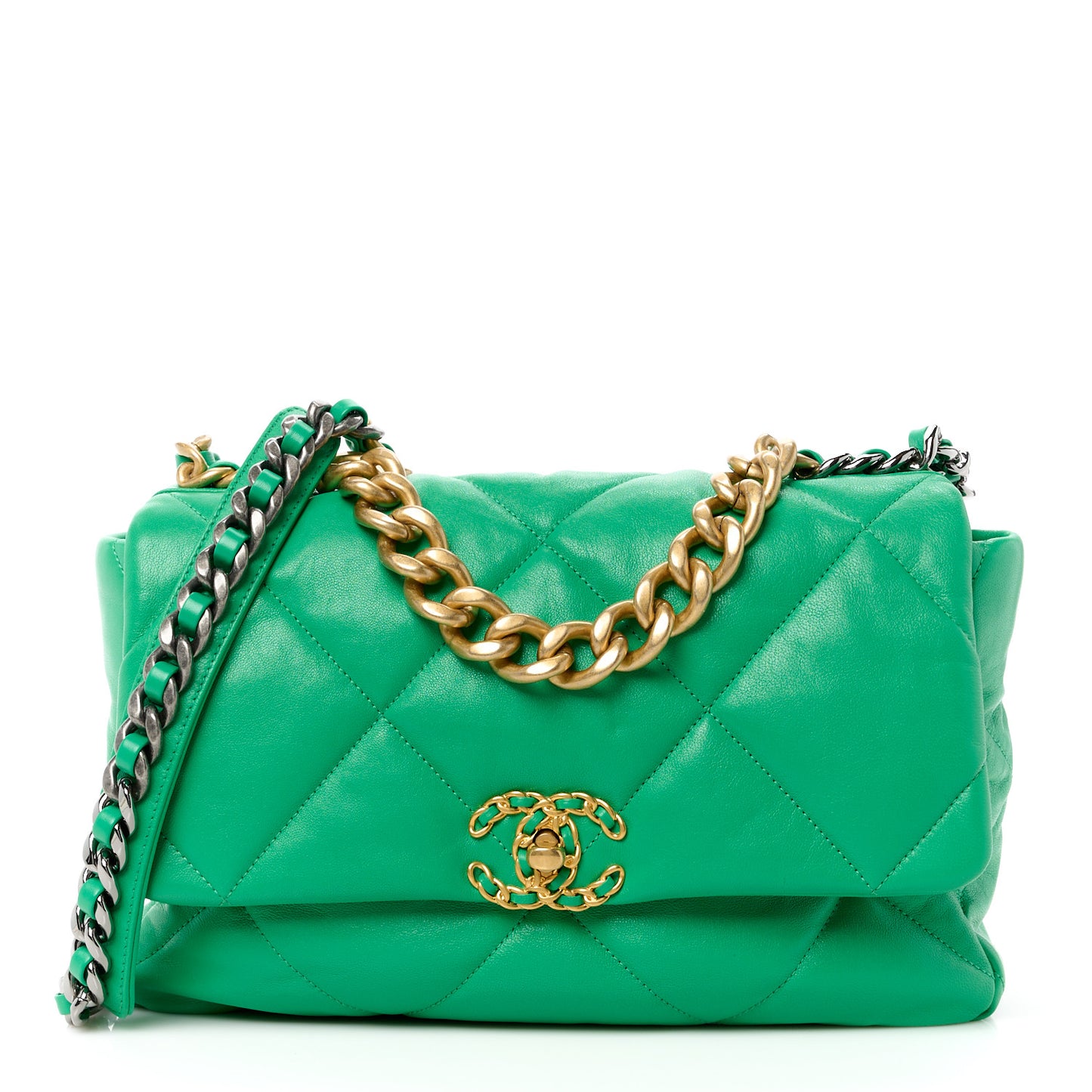 Lambskin Quilted Large Chanel 19 Flap Green