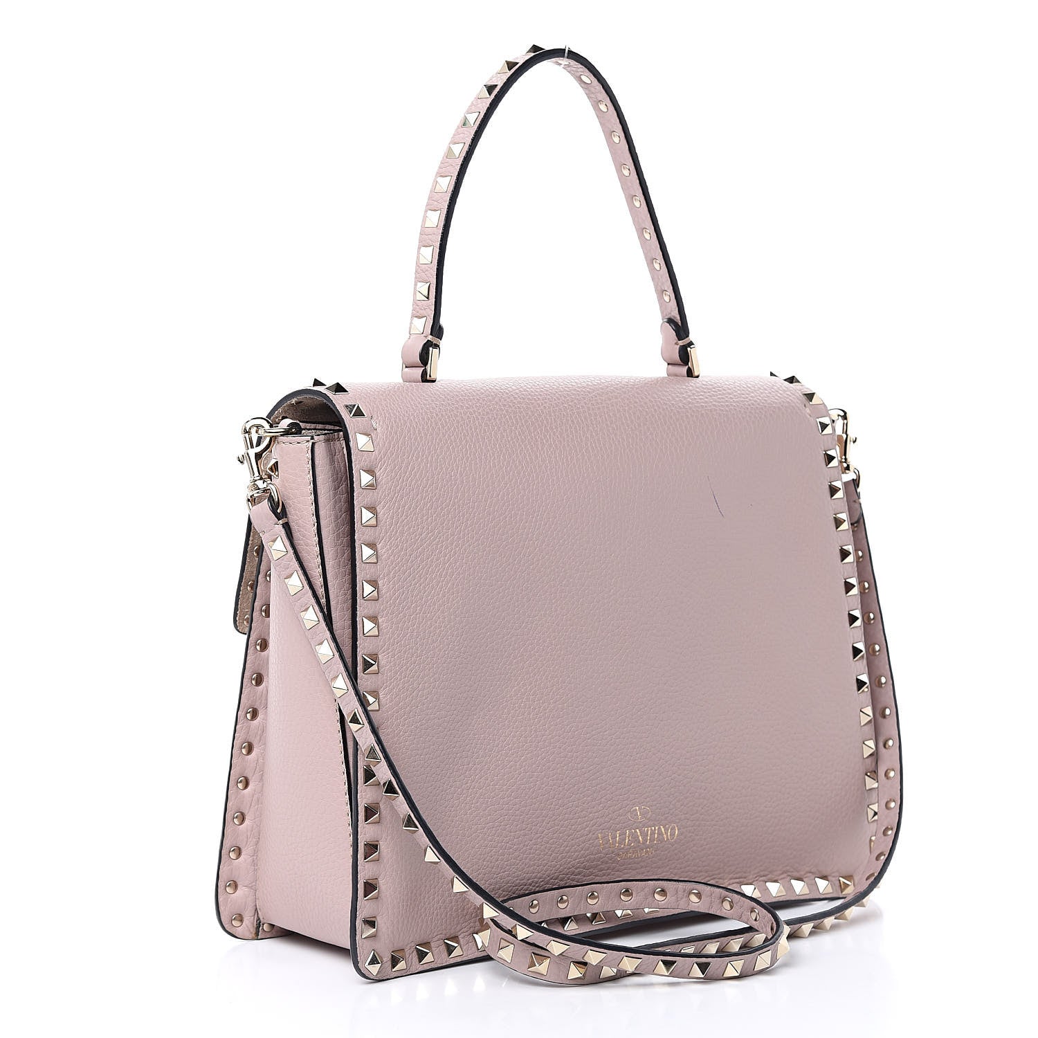 Valentino Garavani Grained Calfskin Rockstud Top Handle Flap Shoulder Bag Poudre 3 of 14