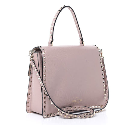 Valentino Garavani Grained Calfskin Rockstud Top Handle Flap Shoulder Bag Poudre 3 of 14