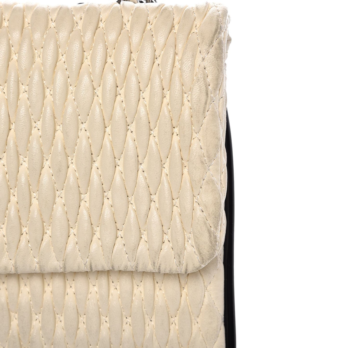 Vinyl Lambskin Quilted Shoulder Flap Beige Black