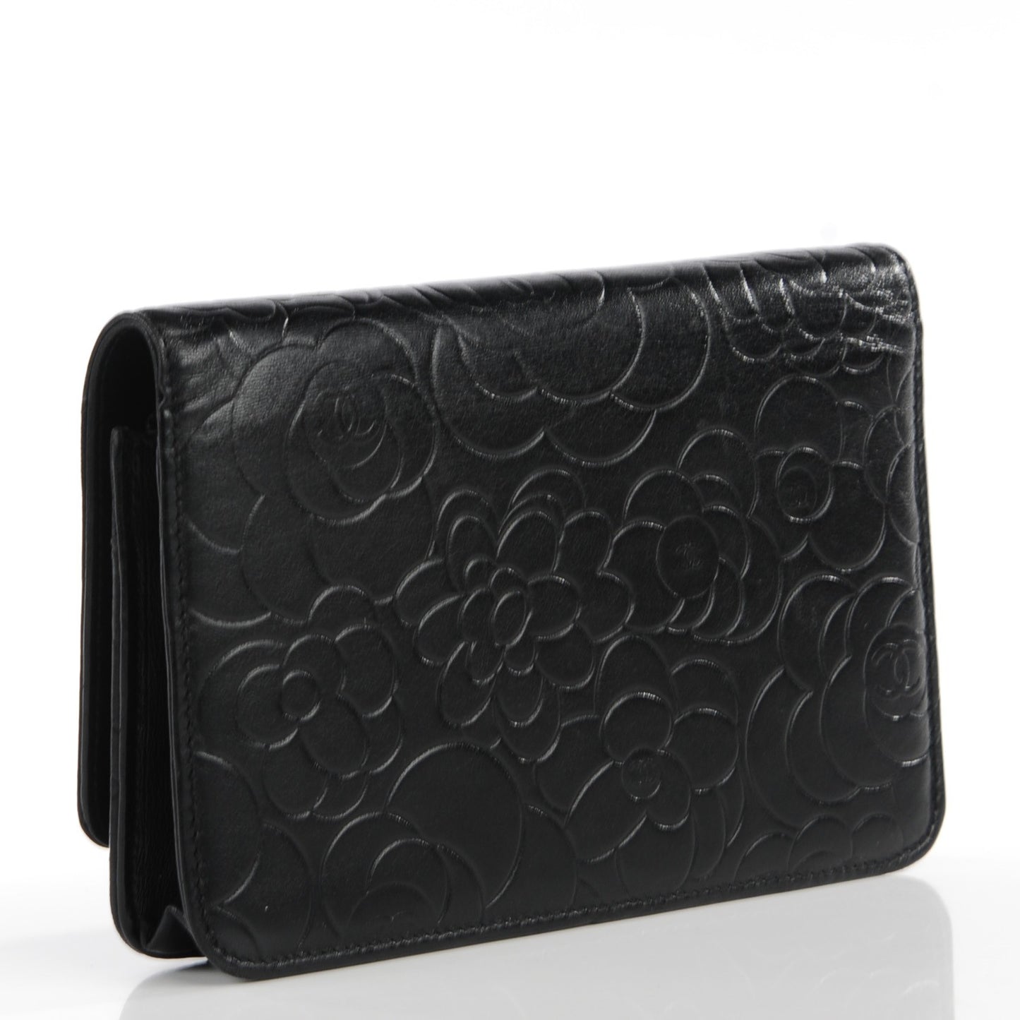 Lambskin Camellia Wallet on Chain WOC Black