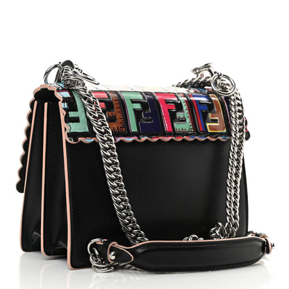 Fendi Vitello Liberty Fun Fair Embossed Scalloped Small Kan I Shoulder Bag Black Multicolor 3 of 10