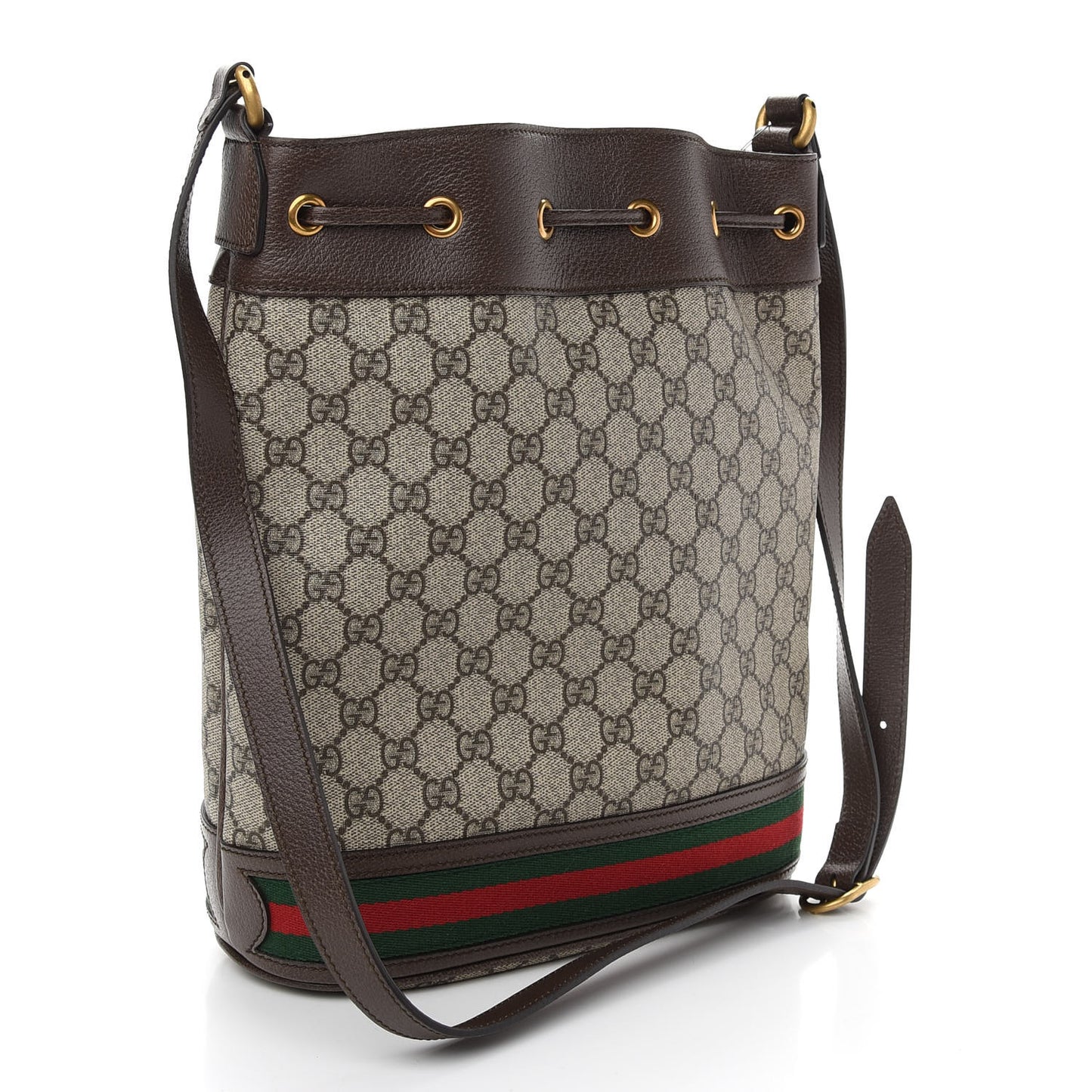 GG Supreme Monogram Web Ophidia Bucket Bag Brown