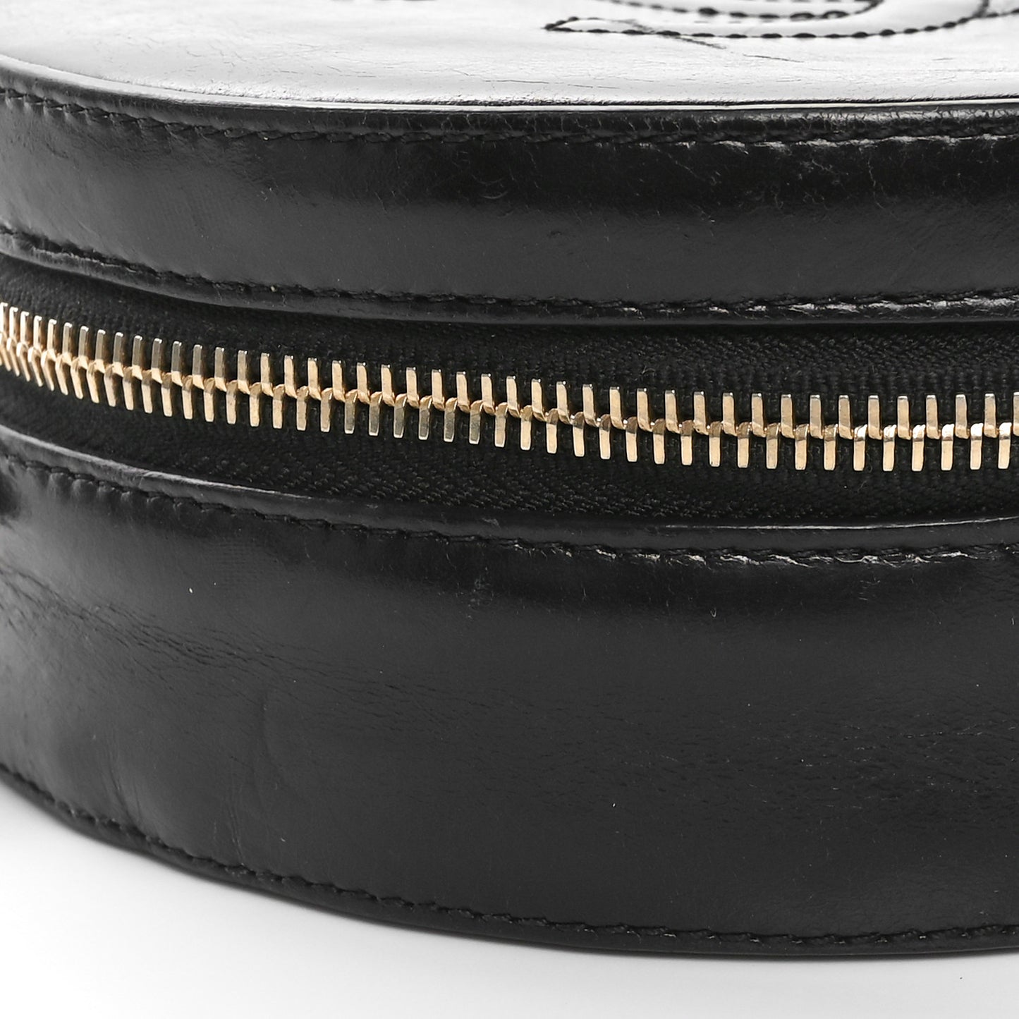 Glazed Calfskin Round As Earth Evening Bag Black
