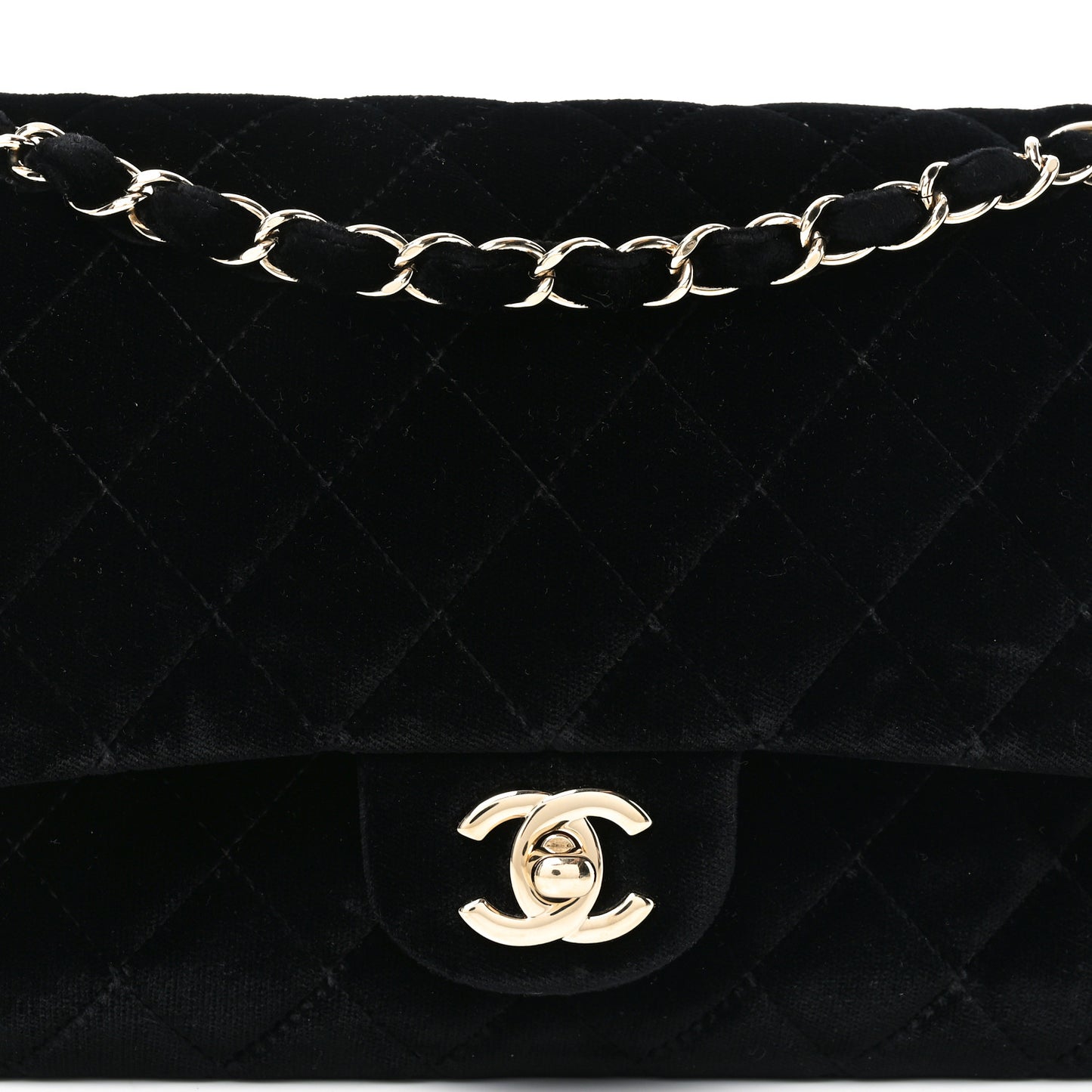 Velvet Quilted Medium Double Flap Black