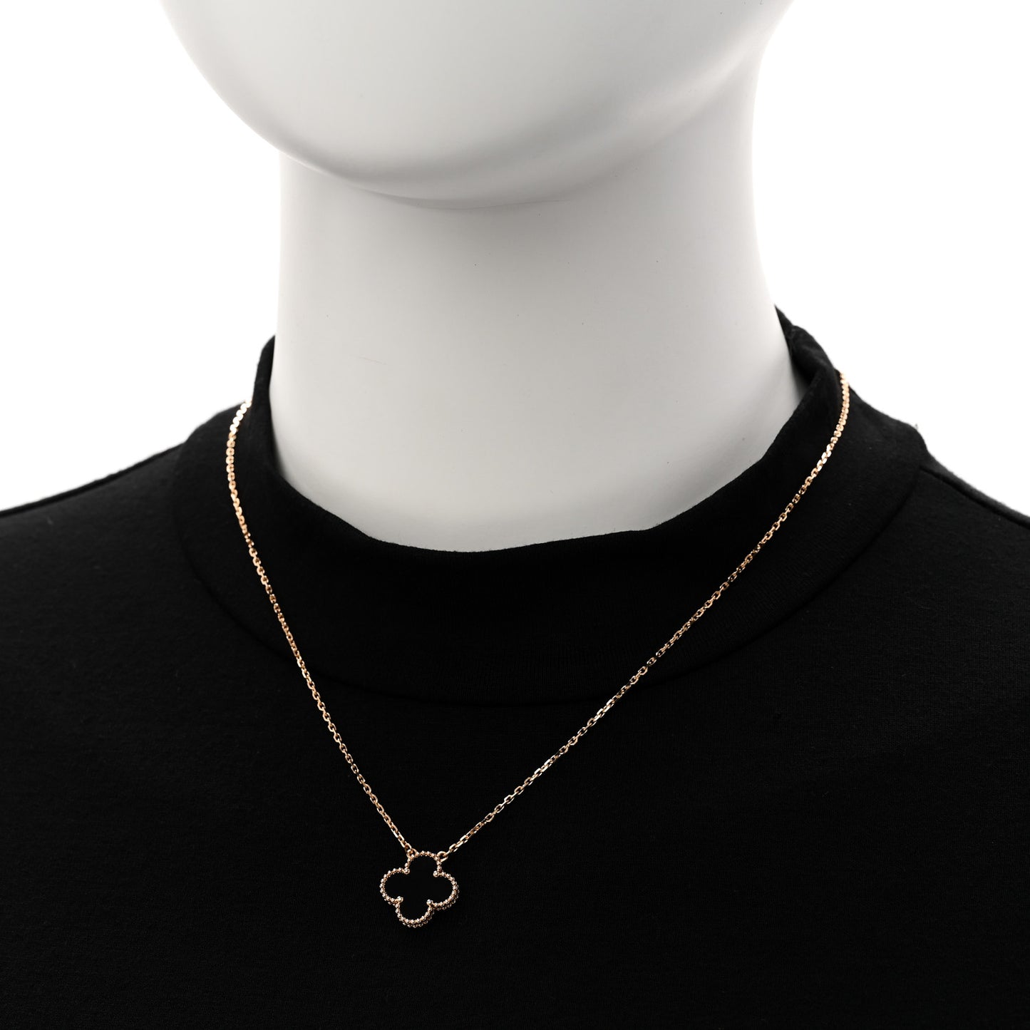 18K Yellow Gold Black Onyx Vintage Alhambra Pendant Necklace