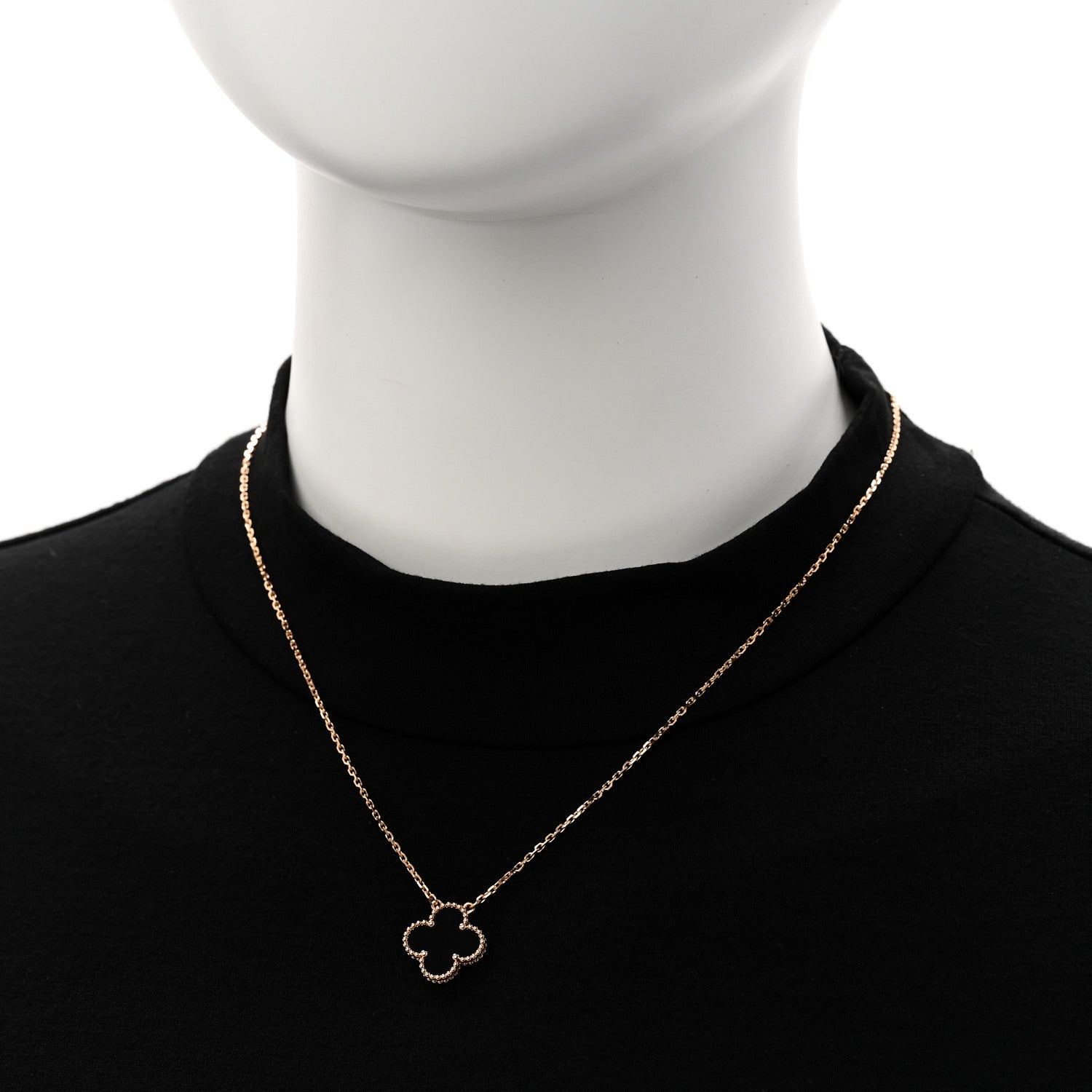 Van Cleef & Arpels 18K Yellow Gold Black Onyx Vintage Alhambra Pendant Necklace 2 of 6