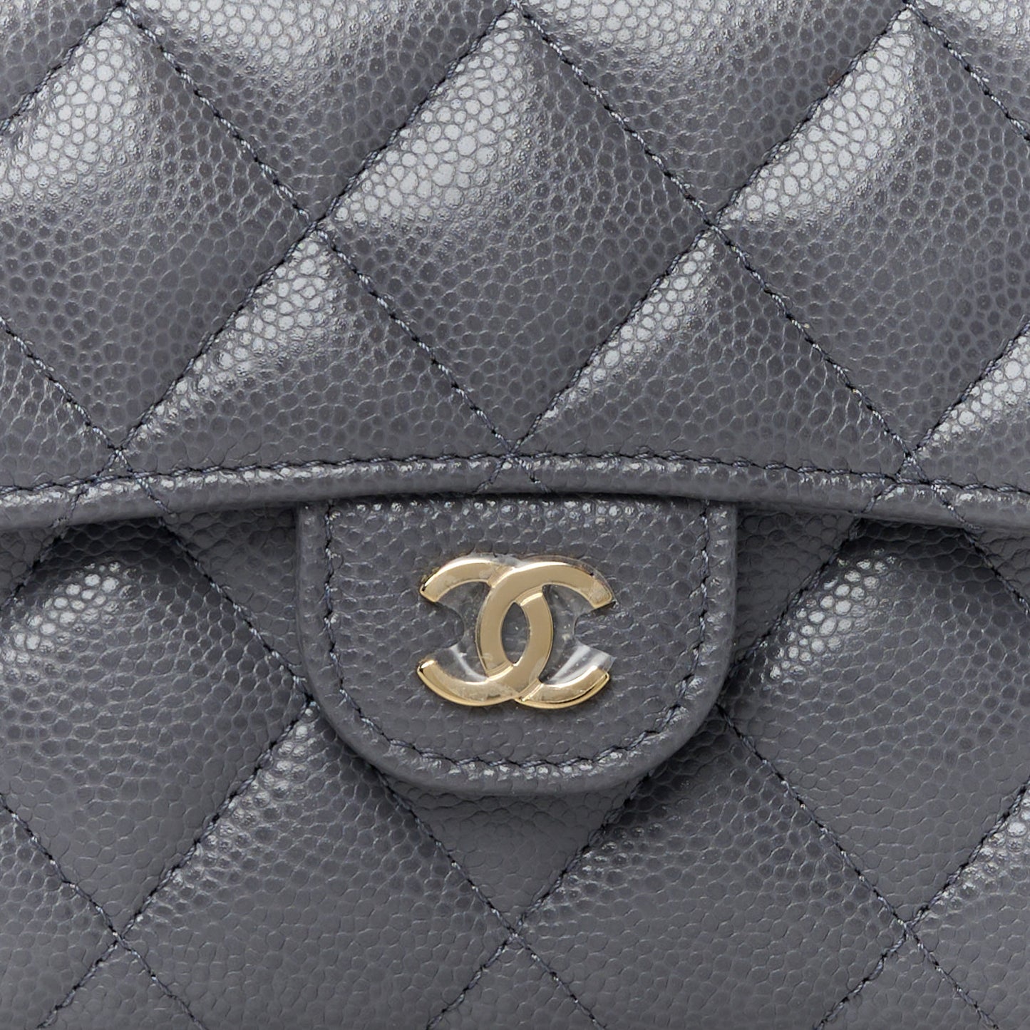 Caviar Quilted Medium Flap Wallet Grey