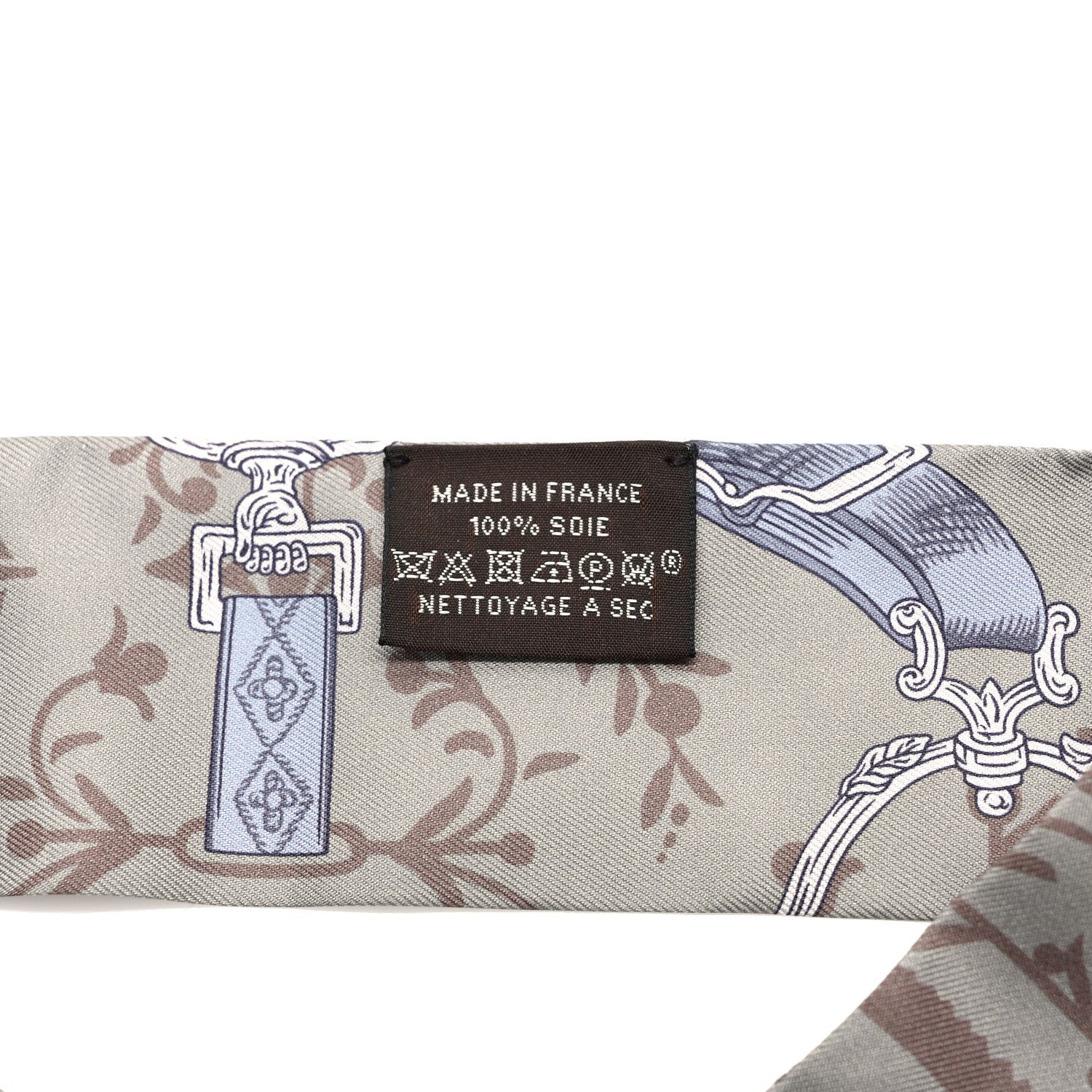 Hermes Silk Etriers Remix Twilly Sauge Marron Argent 4 of 5