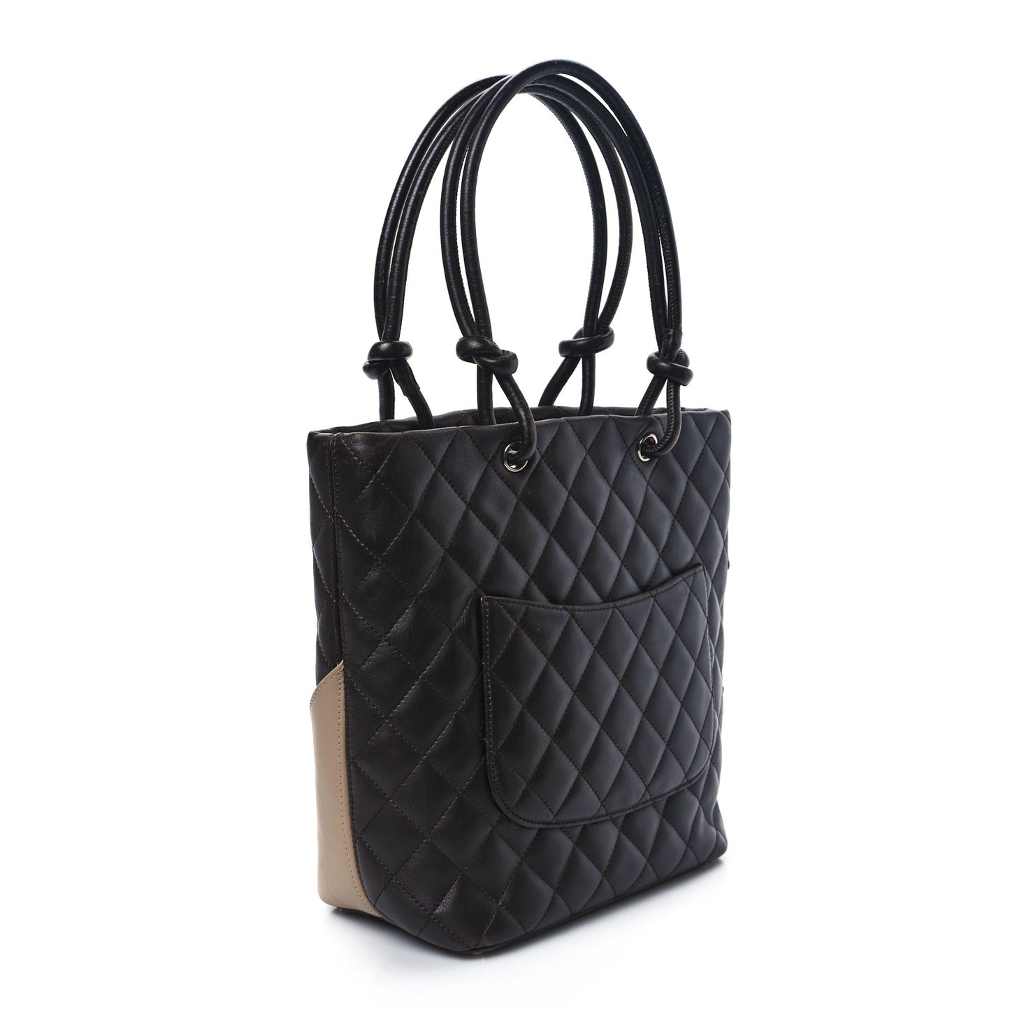 Calfskin Quilted Medium Cambon Tote Brown Beige