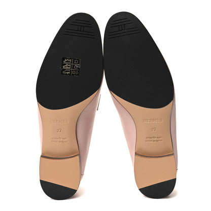 Hermes Goatskin Womens Royal Loafers 37 Rose Porcelain White 5 of 9