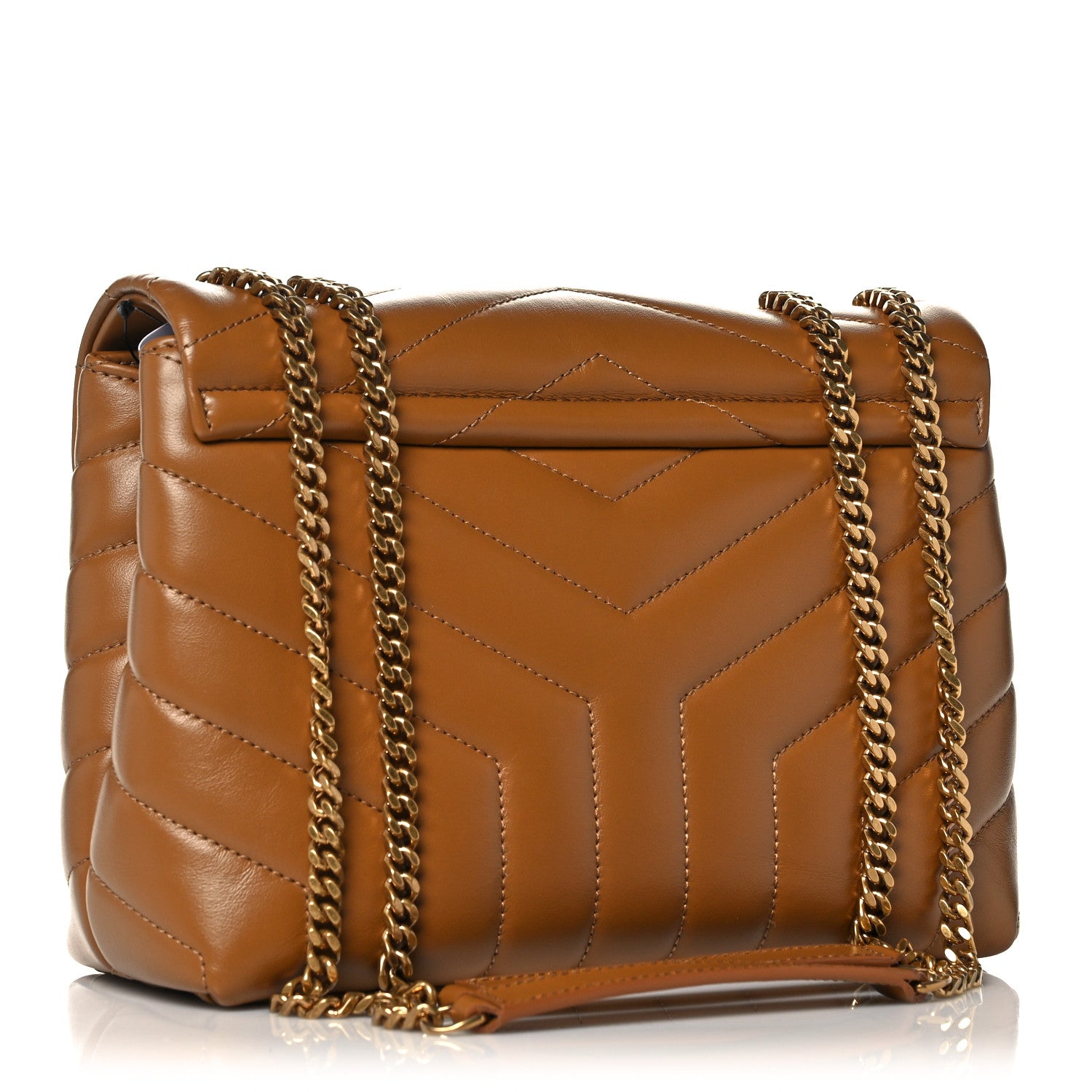 Saint Laurent Calfskin Y Quilted Monogram Small Loulou Chain Satchel Dark Natural 3 of 11