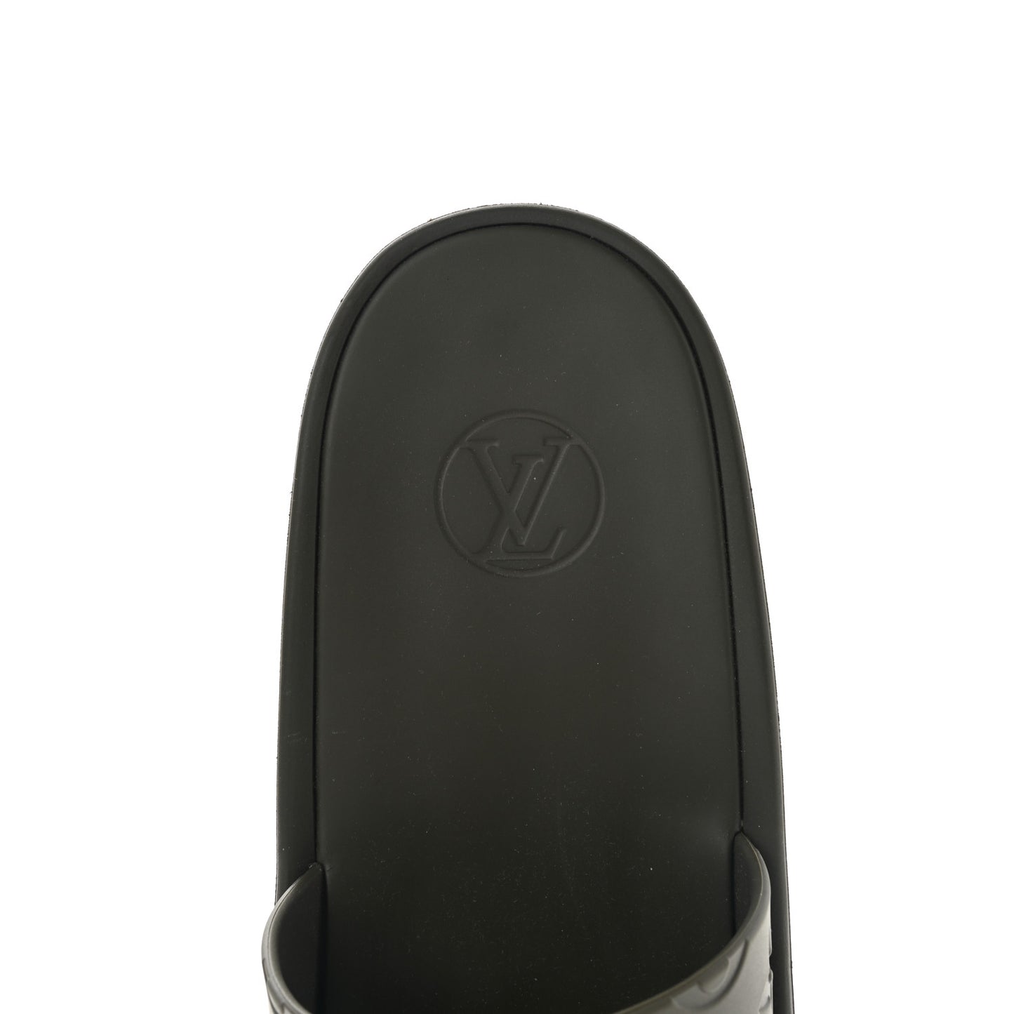 Matte Rubber Monogram Embossed Sunbath Slide Sandals 37 Khaki