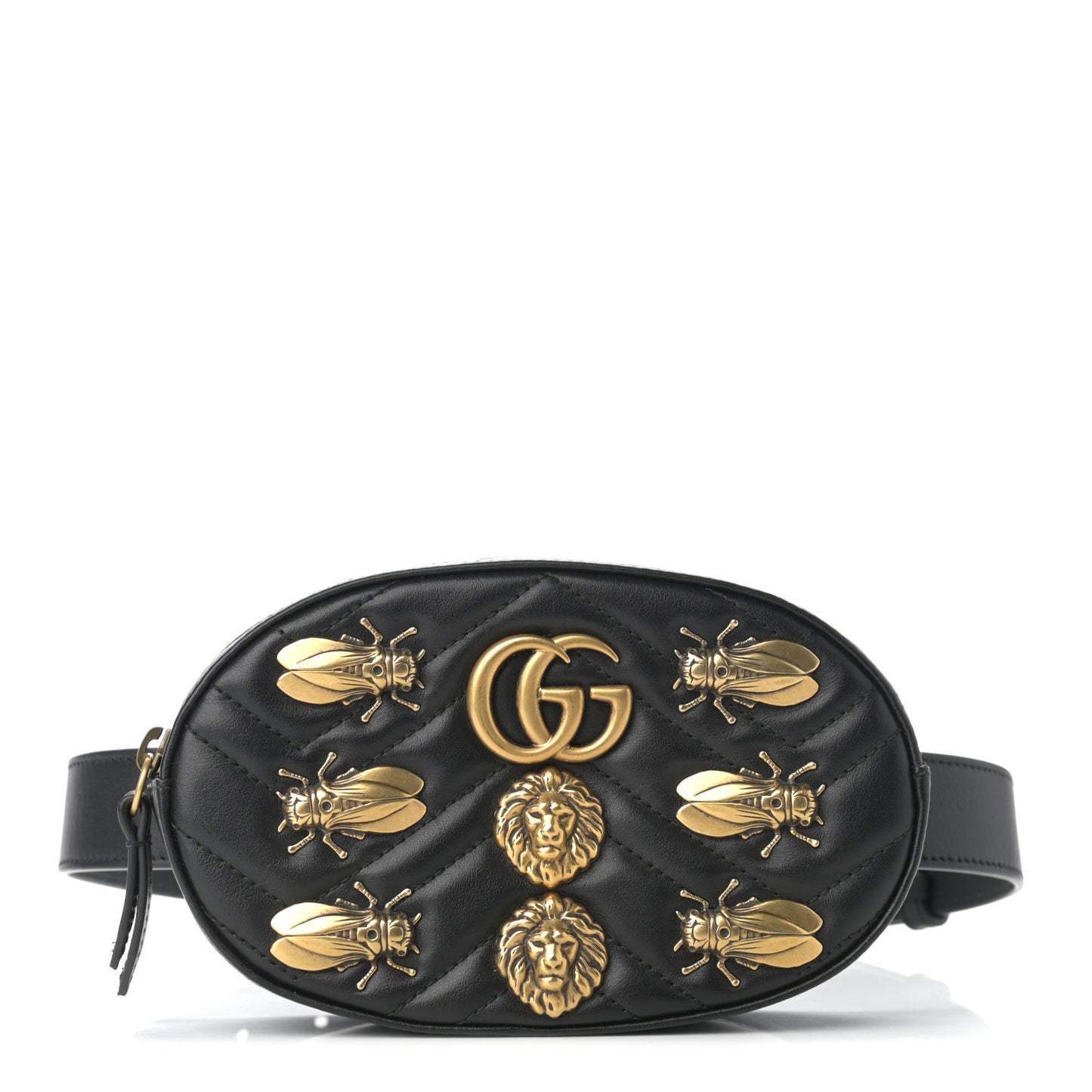 Calfskin Matelasse Animal Studs GG Marmont Belt Bag 65 26 Black