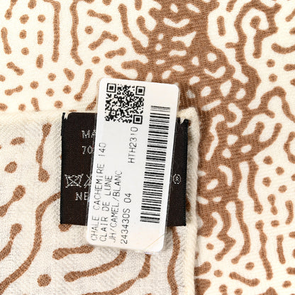 Hermes Silk Cashmere Clair De Lune Shawl 140 Camel White 5 of 5