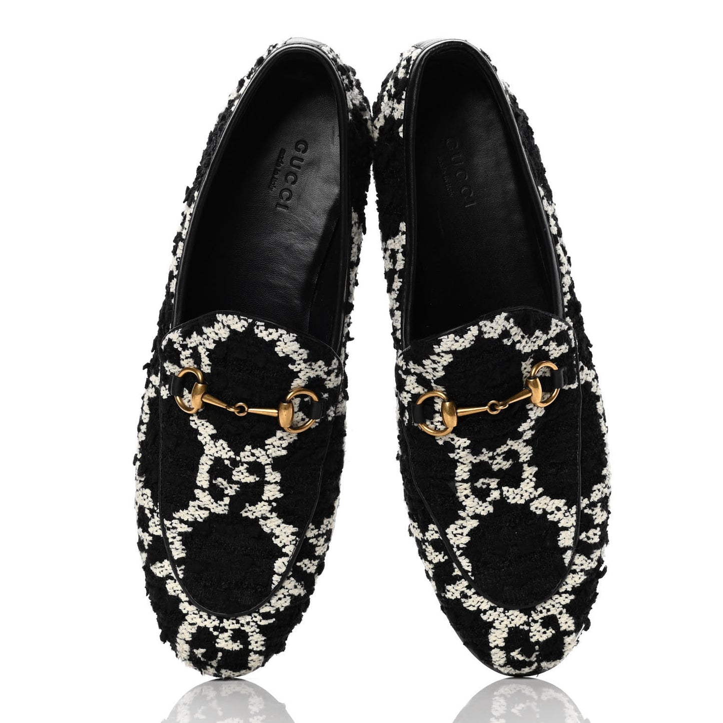 Tweed GG Monogram Horsebit Womens Jordaan Loafers 38.5 Black Natural