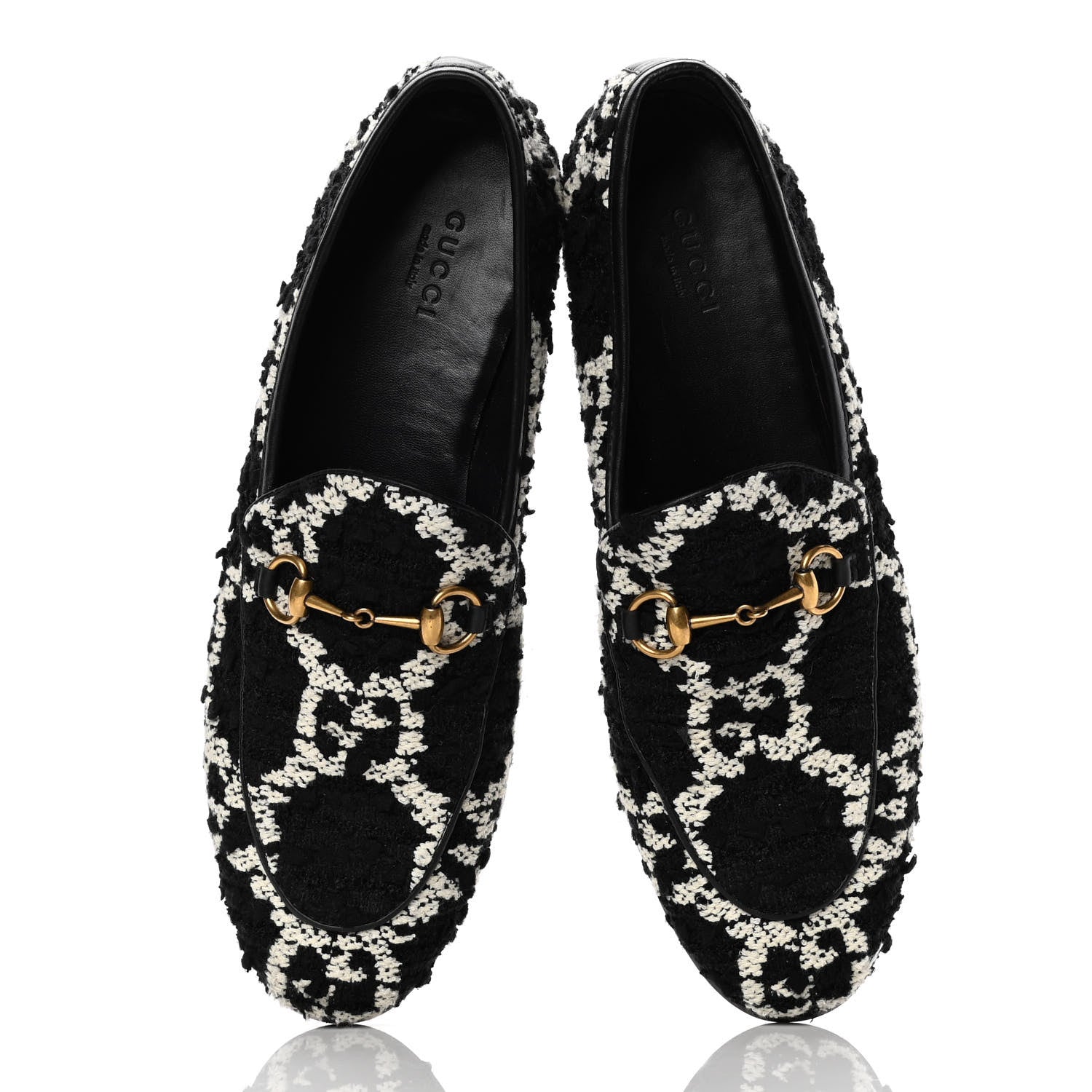 Gucci Tweed GG Monogram Horsebit Womens Jordaan Loafers 38.5 Black Natural 5 of 10