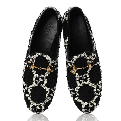 Gucci Tweed GG Monogram Horsebit Womens Jordaan Loafers 38.5 Black Natural 5 of 10