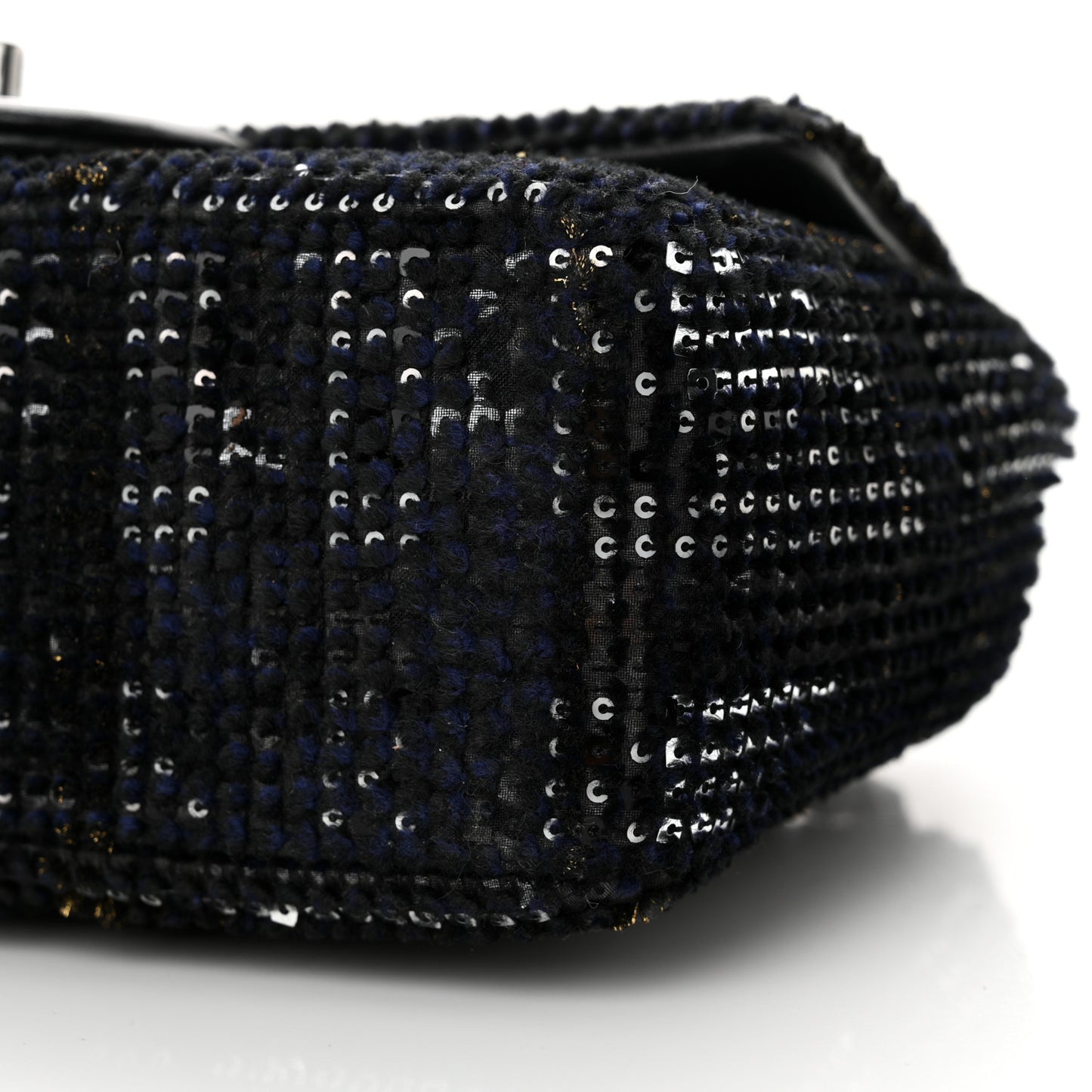 Sequin Mini Rectangular Single Flap Black Silver