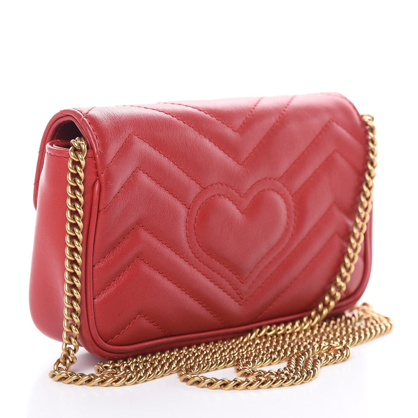 Calfskin Matelasse Super Mini GG Marmont Shoulder Bag Hibiscus Red