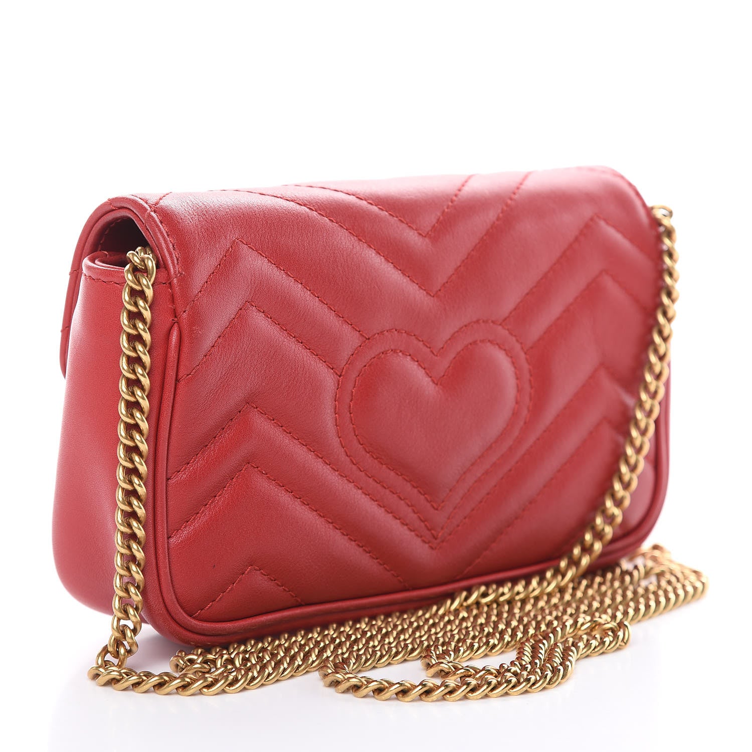 Gucci Calfskin Matelasse Super Mini GG Marmont Shoulder Bag Hibiscus Red 3 of 13