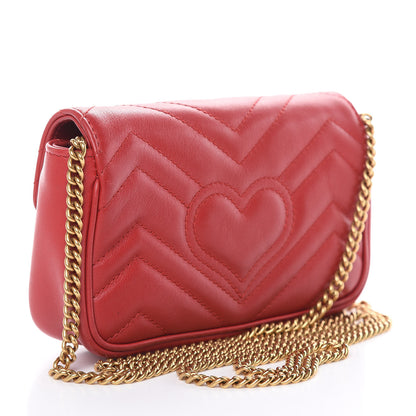 Gucci Calfskin Matelasse Super Mini GG Marmont Shoulder Bag Hibiscus Red 3 of 13