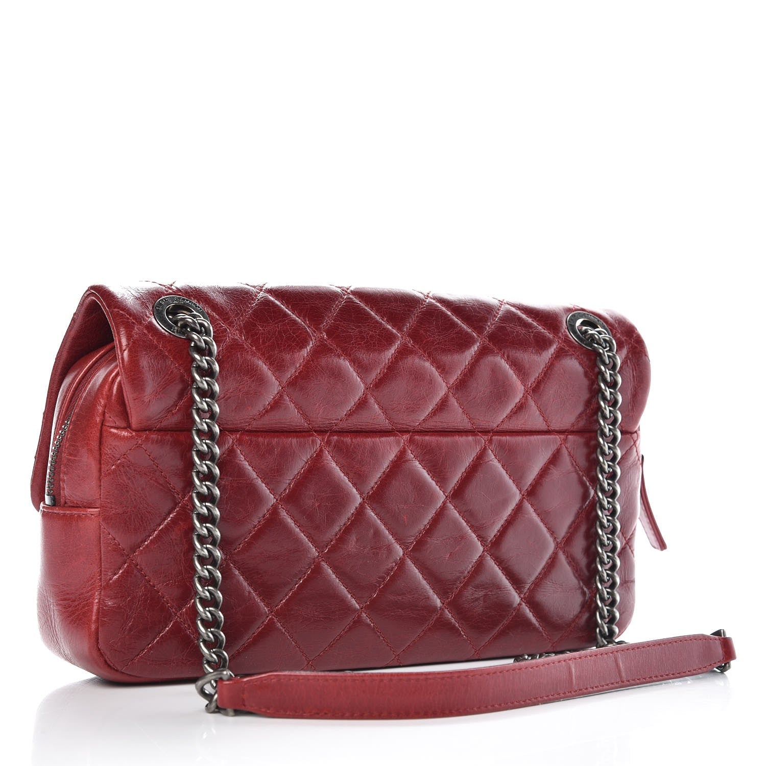 Chanel Glazed Calfskin Quilted Medium Duo Flap Dark Red 3 of 12