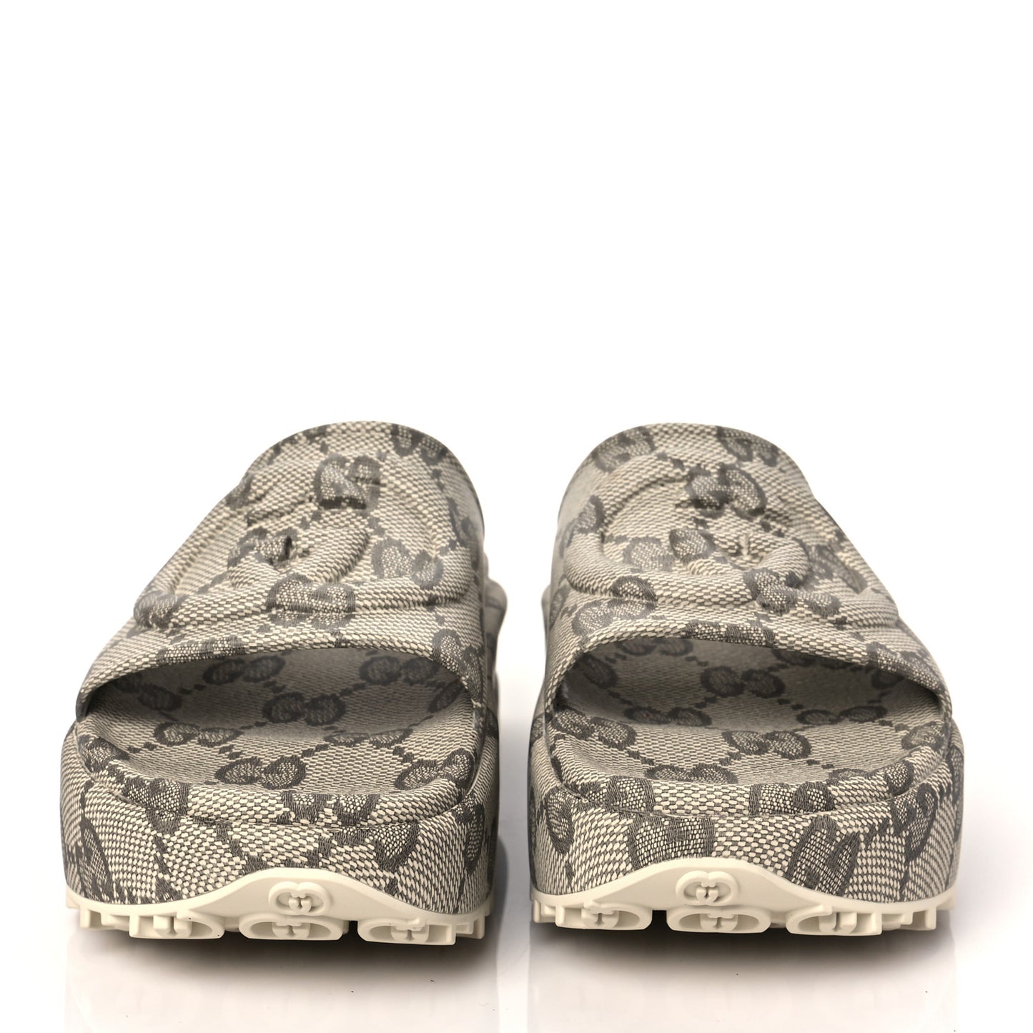Cubic Rubber GG Monogram Womens Interlocking G Platform 42mm Slide Sandals 40 Beige Ebony