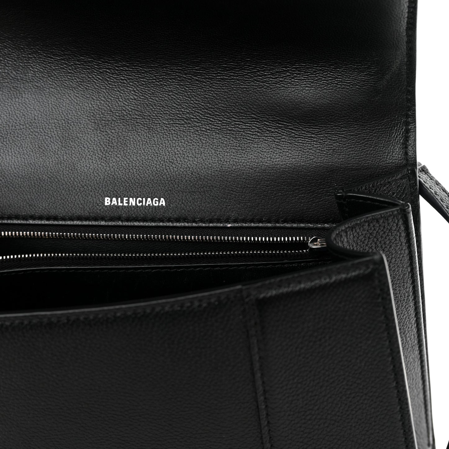 Grained Calfskin Medium Hourglass Top Handle Bag Black