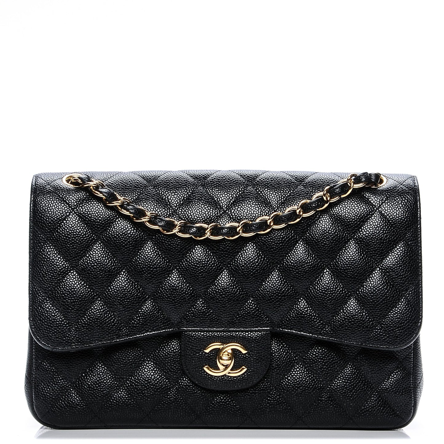 Caviar Quilted Jumbo Double Flap Black